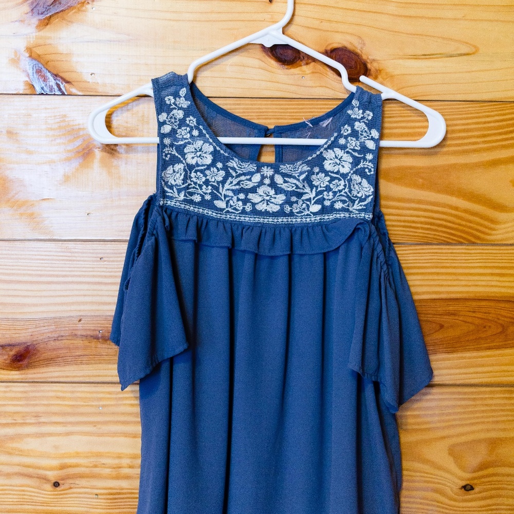 Blue Cold Shoulder Blouse - Picture 2 of 4